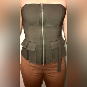 Olive Green Zara Corset Vest with Zipper